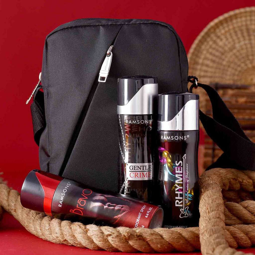 Grooming Hamper With Leather Bag & Deodrant Spray