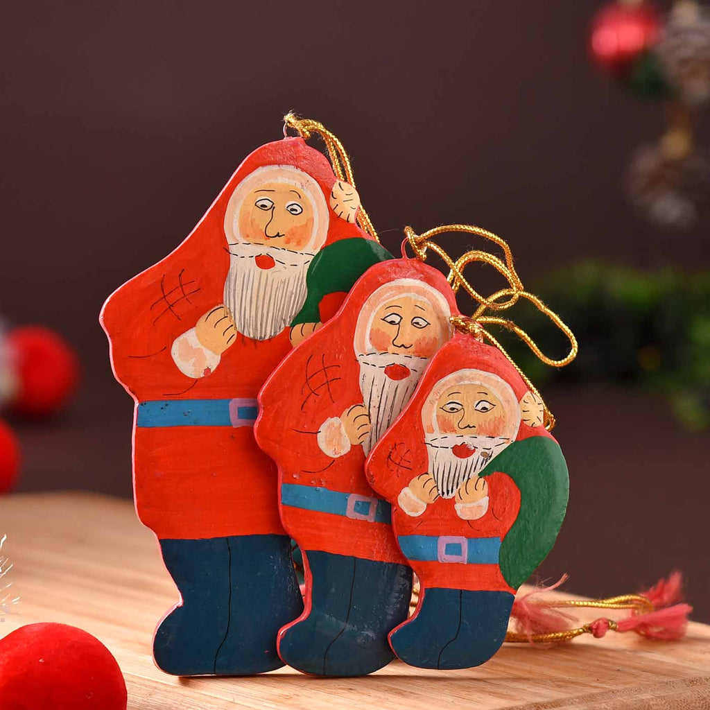 Cute Set Of 3 Decorative Papier Mâché Santa