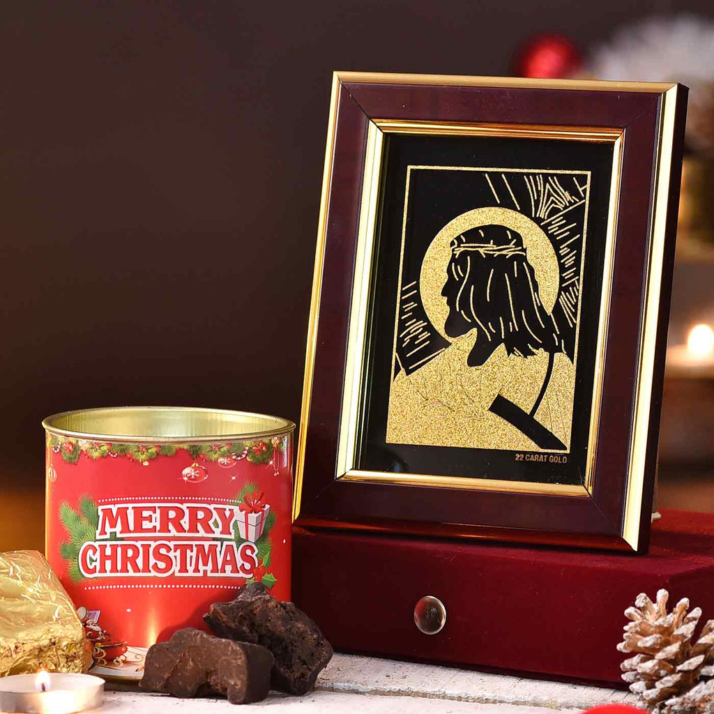 Spiritual Jesus Gold Frame With Brownie Can