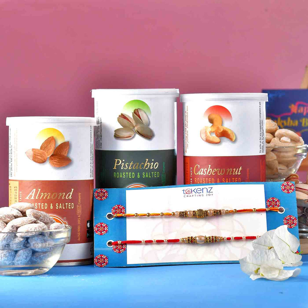 Pearl Set Of 2 Rakhis With Pistachios Cashewnuts & Almonds