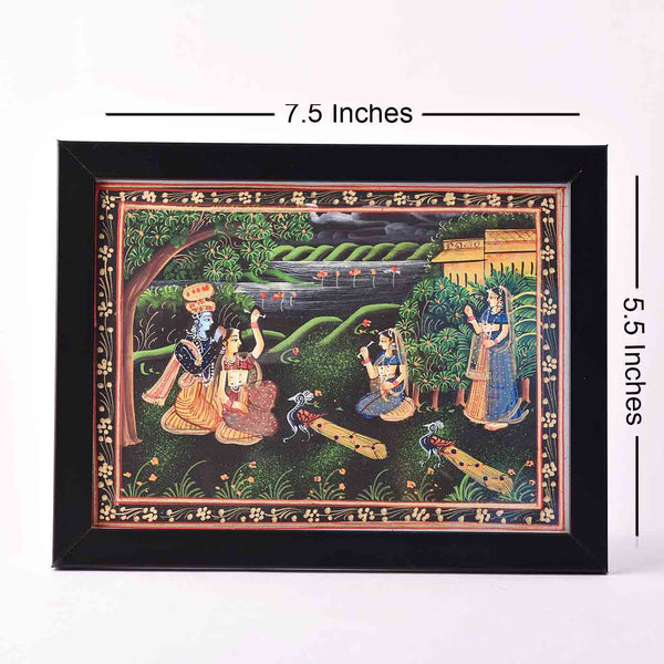 Caressing Radha-Krishna Desktop Painting (Framed, 7.5*5.5 Inches)