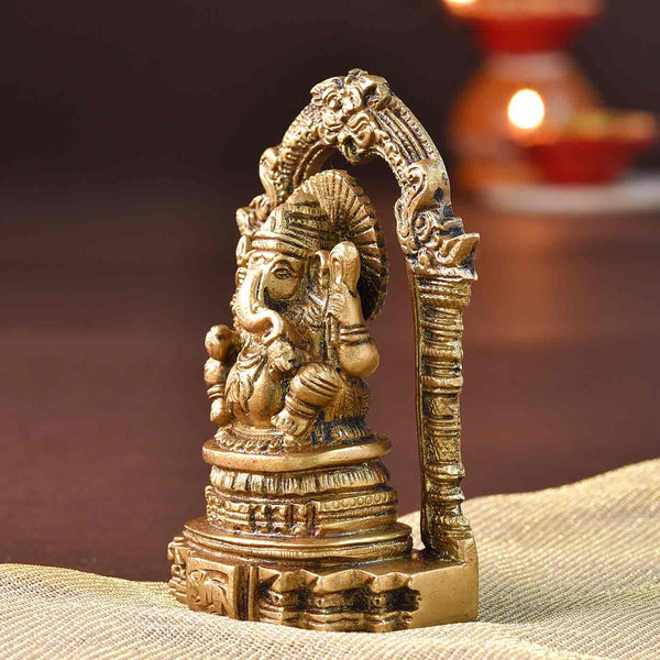 Majestic Ganesha Shrine Brass Idol