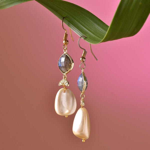 Elegant Labradorite Pearl Hook Earrings
