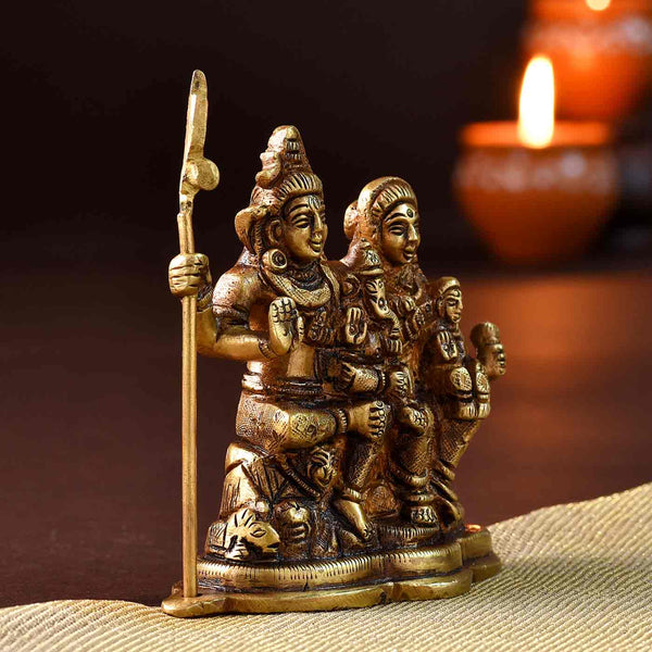 Celestial Shiv Parvati Family Brass Idol