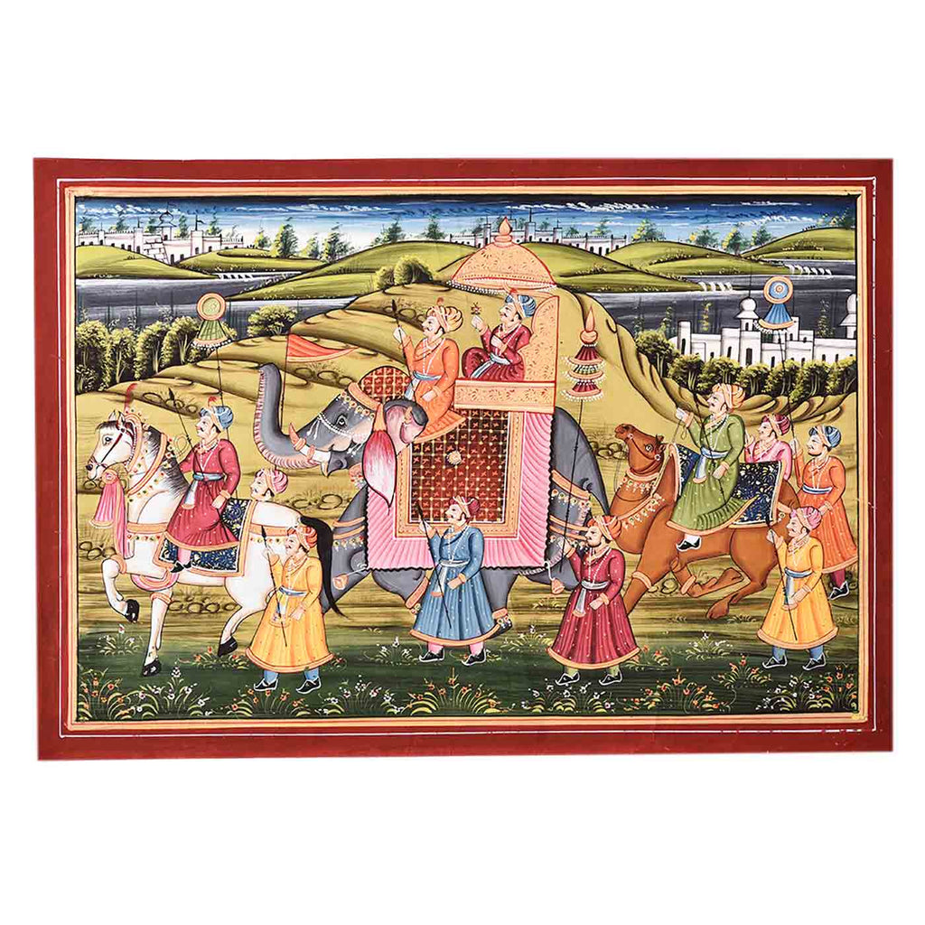 Badshah Akbar Royal Procession Painting (18*12.5 Inches)