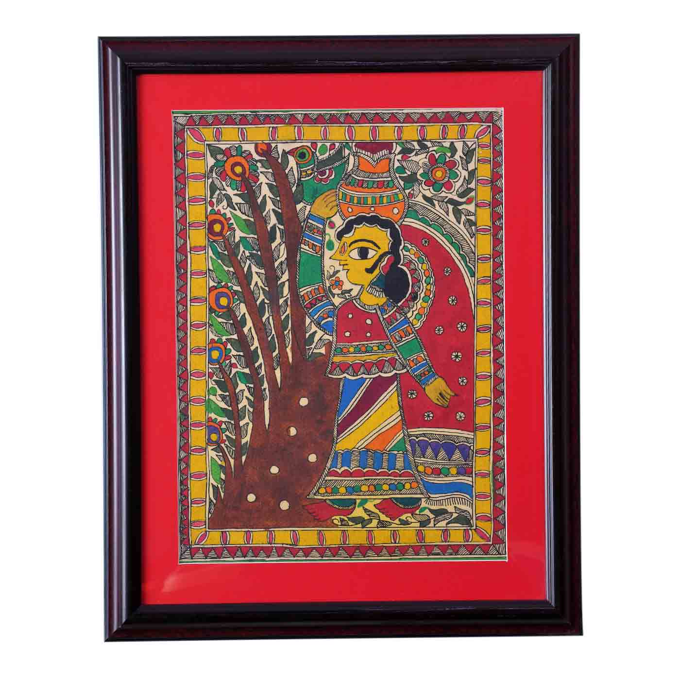 Lady Carrying Water Madhubani Painting (Framed, 15.5*19.5 Inches) – TOKENZ