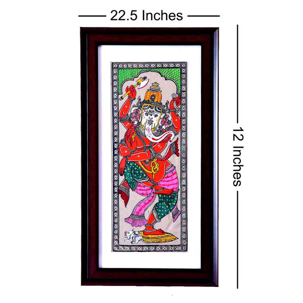 Dancing Ganesha Framed Painting On Tussar Silk