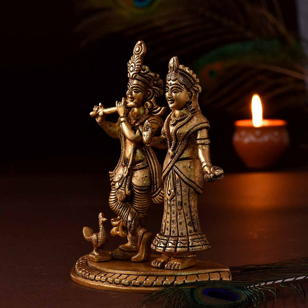 Celestial Couple Radha Krishna Brass Idol