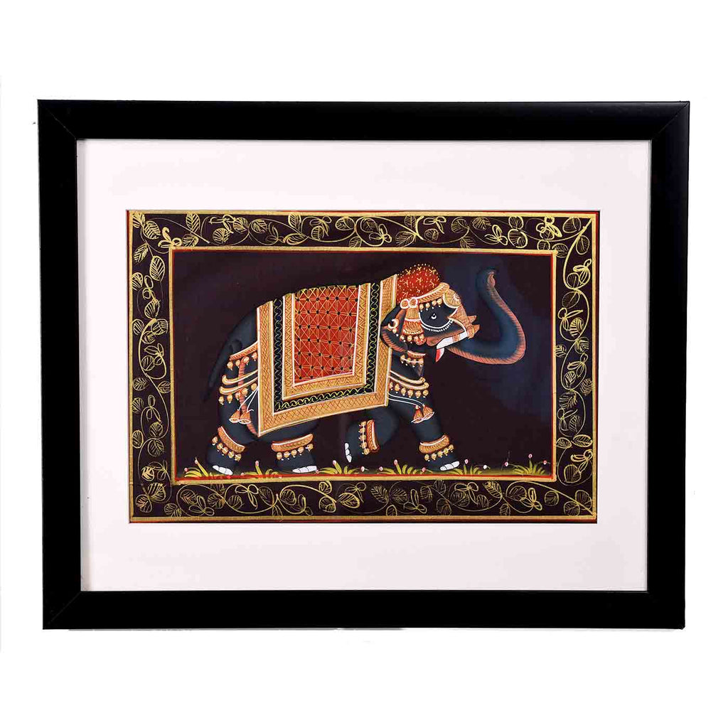 Decorated Elephant Mughal Painting (16.5*13.5 Inches)