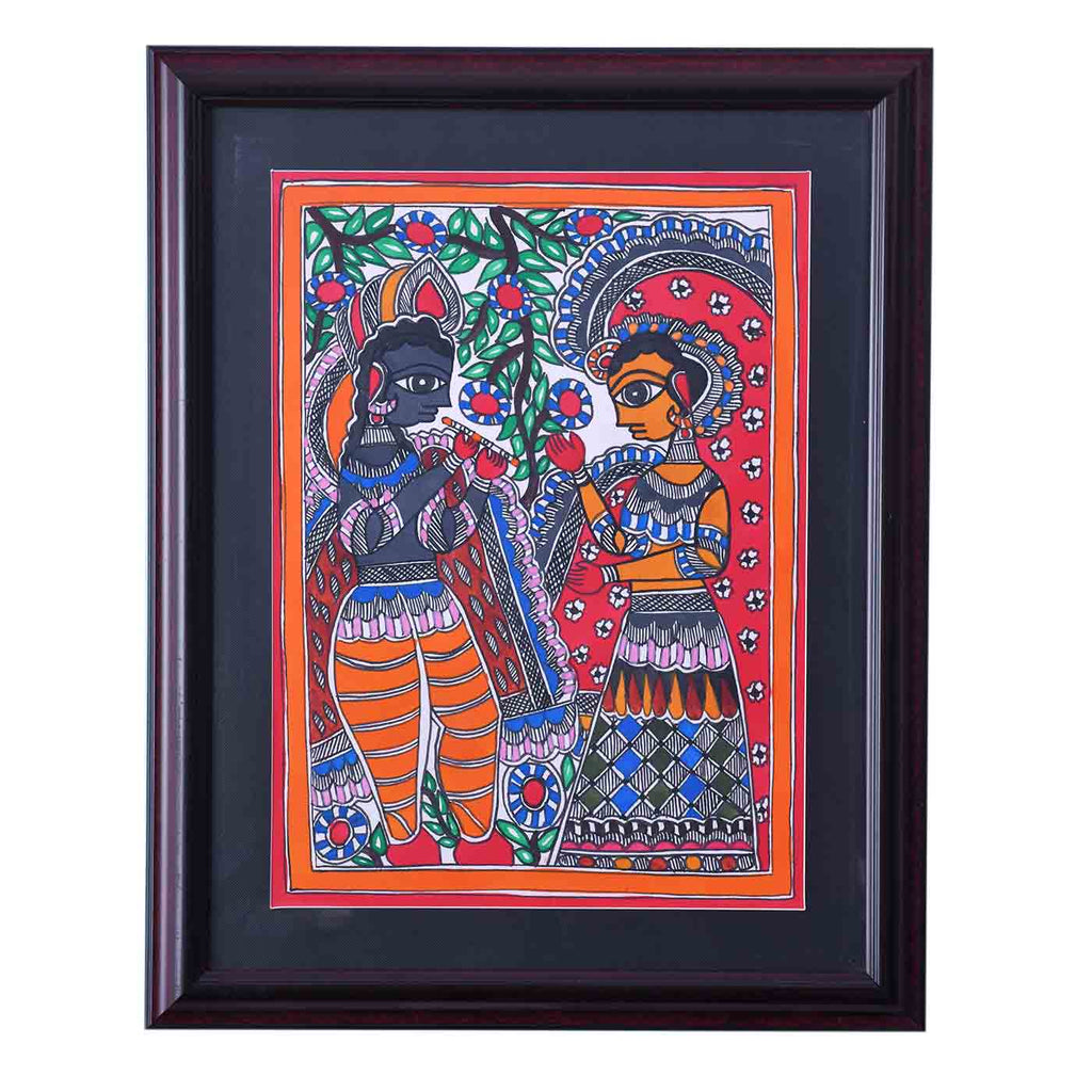 Exclusive Radha Krisna Madhubani Painting (Framed, 15.5*19.5 Inches)