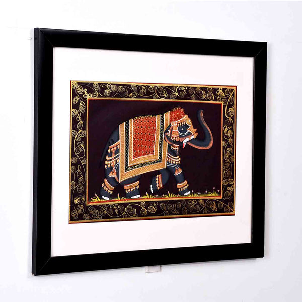 Decorated Elephant Mughal Painting (16.5*13.5 Inches)