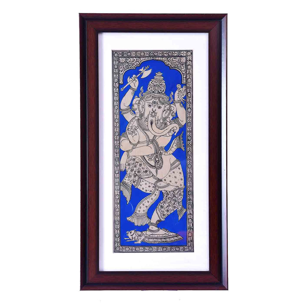 Tussar Silk Painting Of Dancing Ganesha