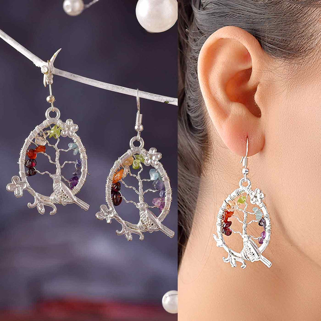 Modern "Tree Of Life" Semi Precious Stone Earrings