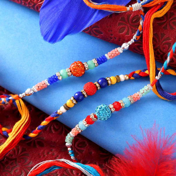 Exclusive Decorative Pearl & Beads Rakhi Set Of 3