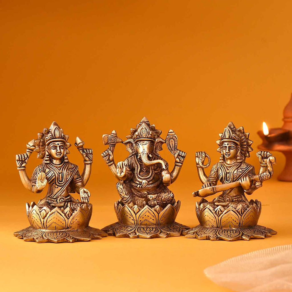 Ganesha-Lakshmi-Saraswati Brass Idols