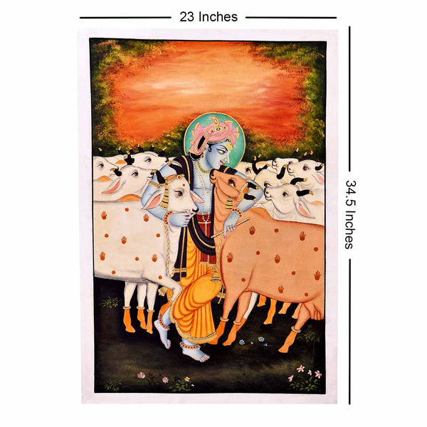 Krishna Love For Cattle Phad Painting