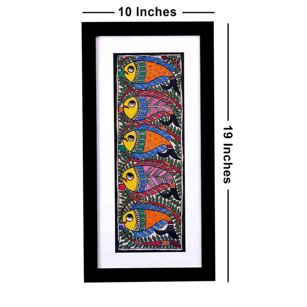 Impeccable Madhubani Painting Of Fish (Framed, 10*19 Inches)