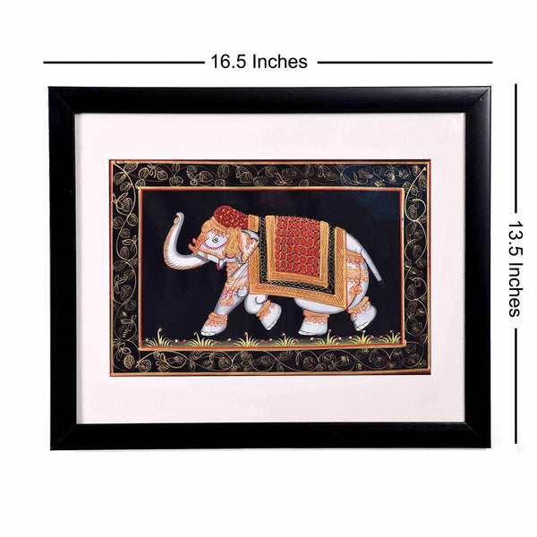 White Elephant Royal Mughal Painting (16.5*13.5 Inches)