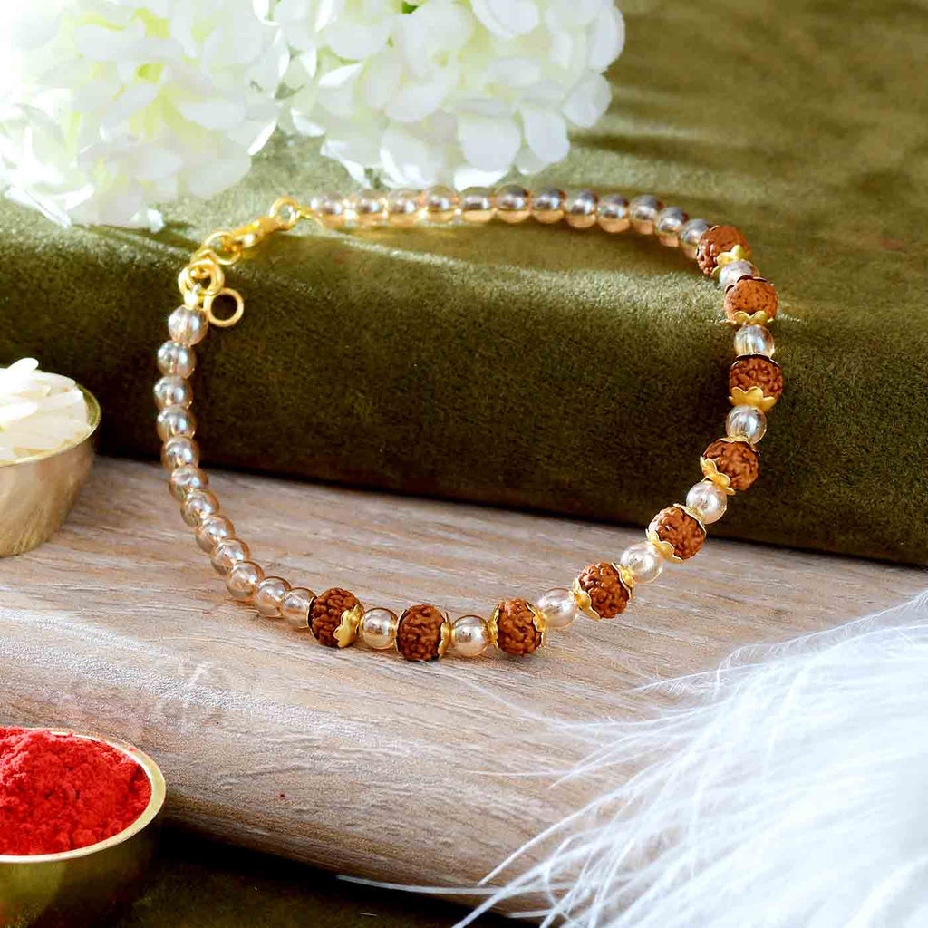 Stylish Rudraksh & Pearl Bracelet  Rakhi