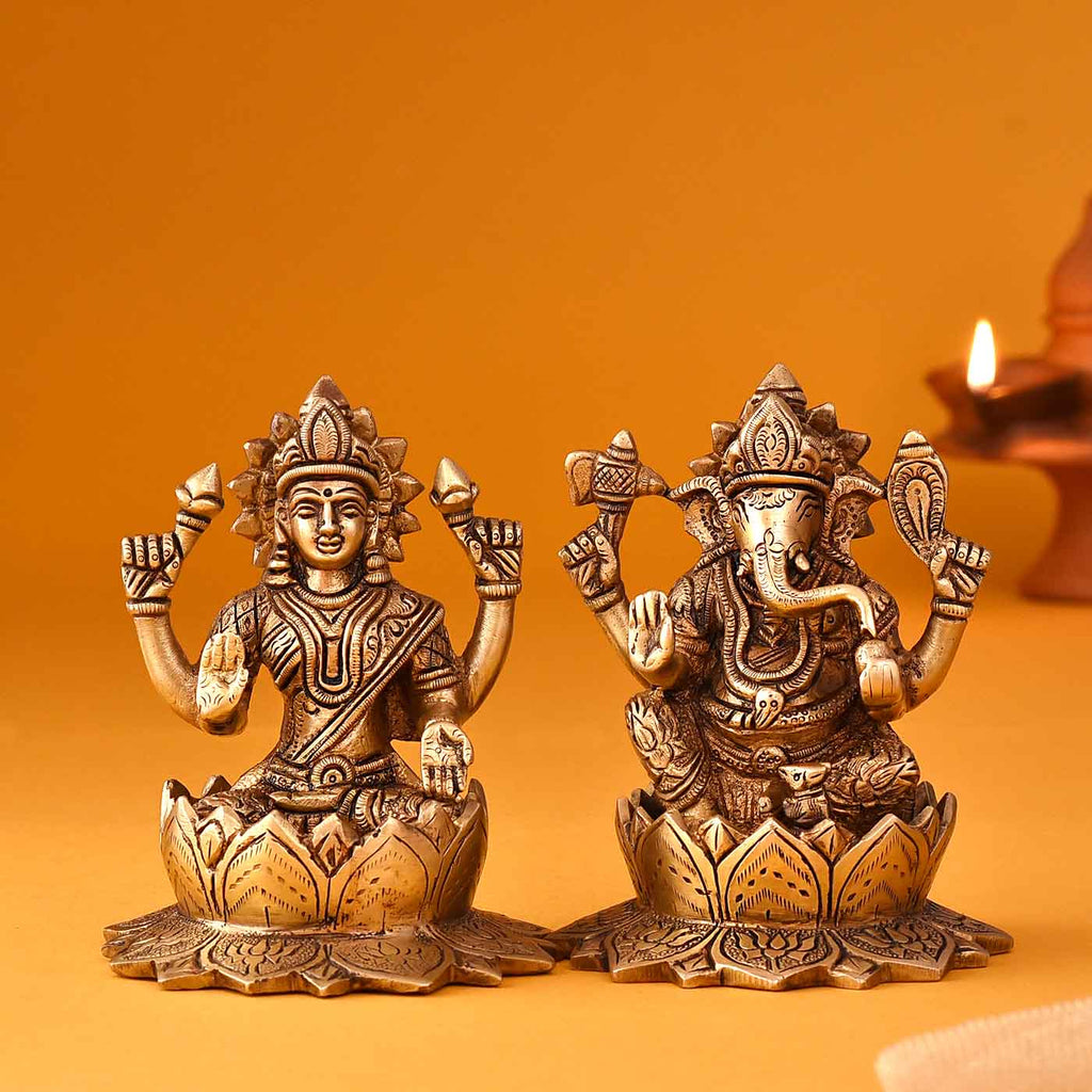 Auspicious Ganesh Lakshmi Brass Idols
