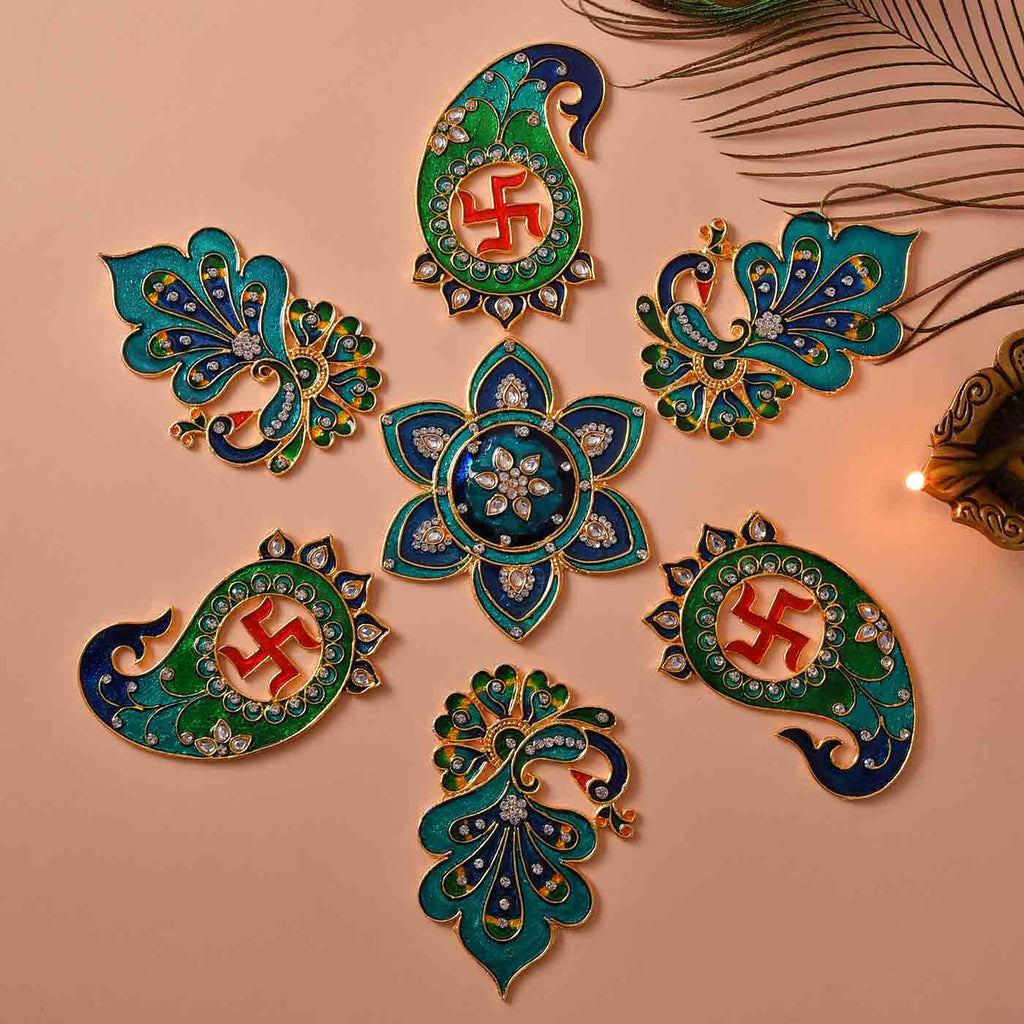 Gorgeous Peacock, Swastik & Floral Pattern Rangoli