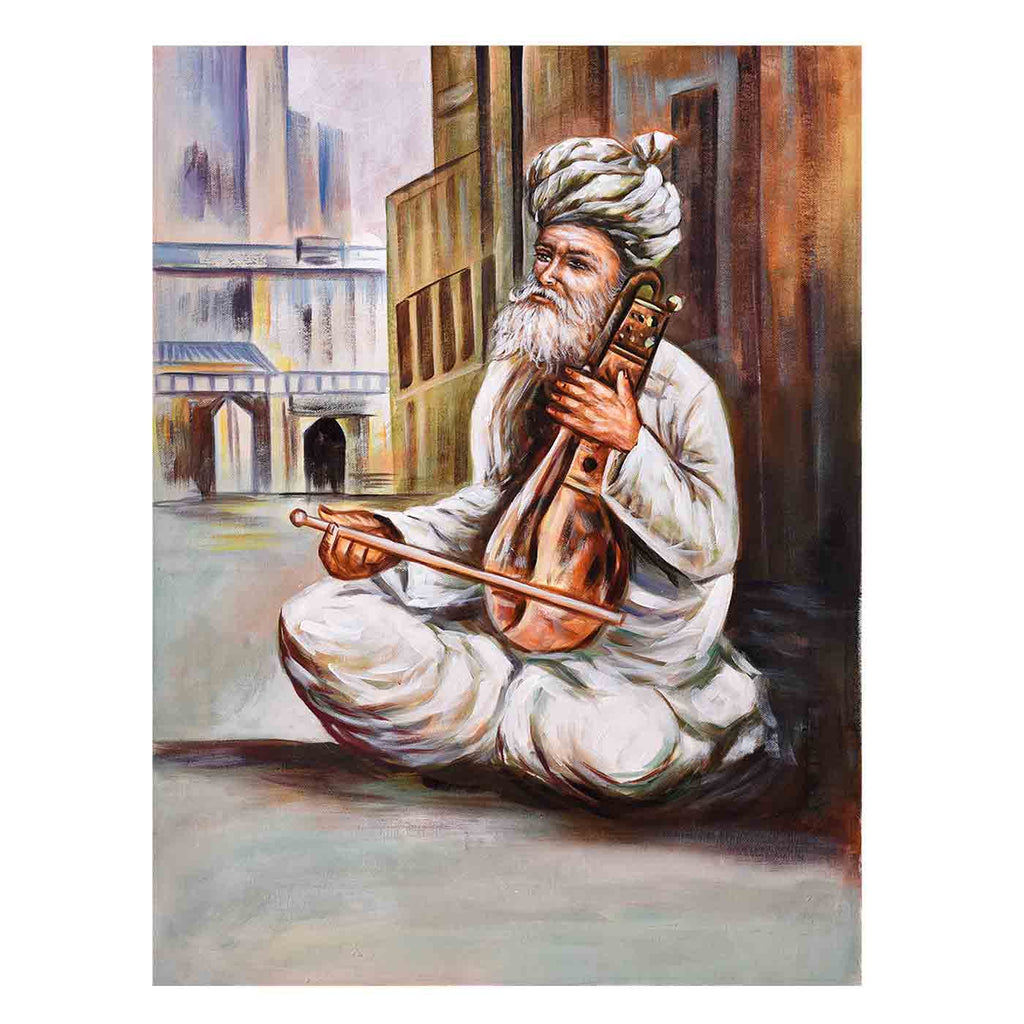 "Sage's Saga" Sarangi Man Portrait Painting (18.5*24 Inches)