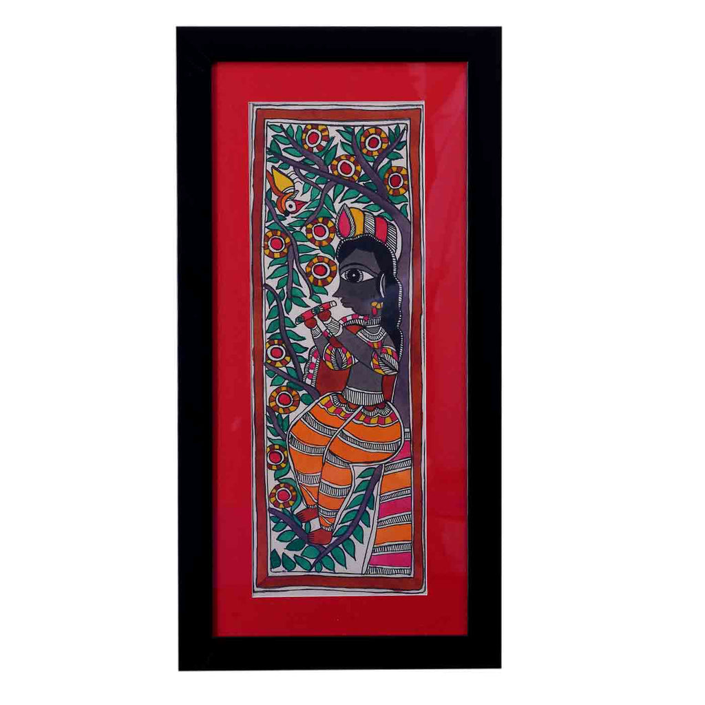 Ethereal Krishna Madhubani Painting (Framed, 10*19 Inches)