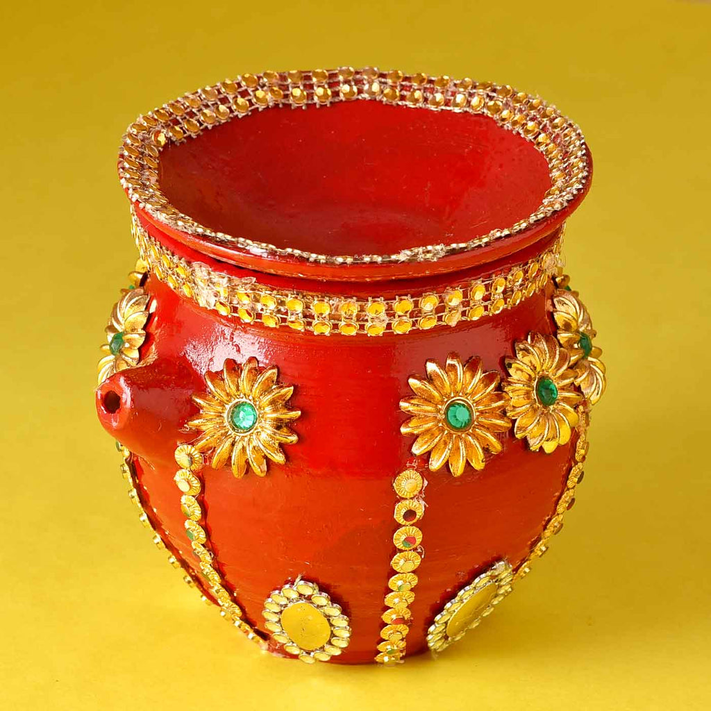 Beautifully Embellished Terracotta Karwa