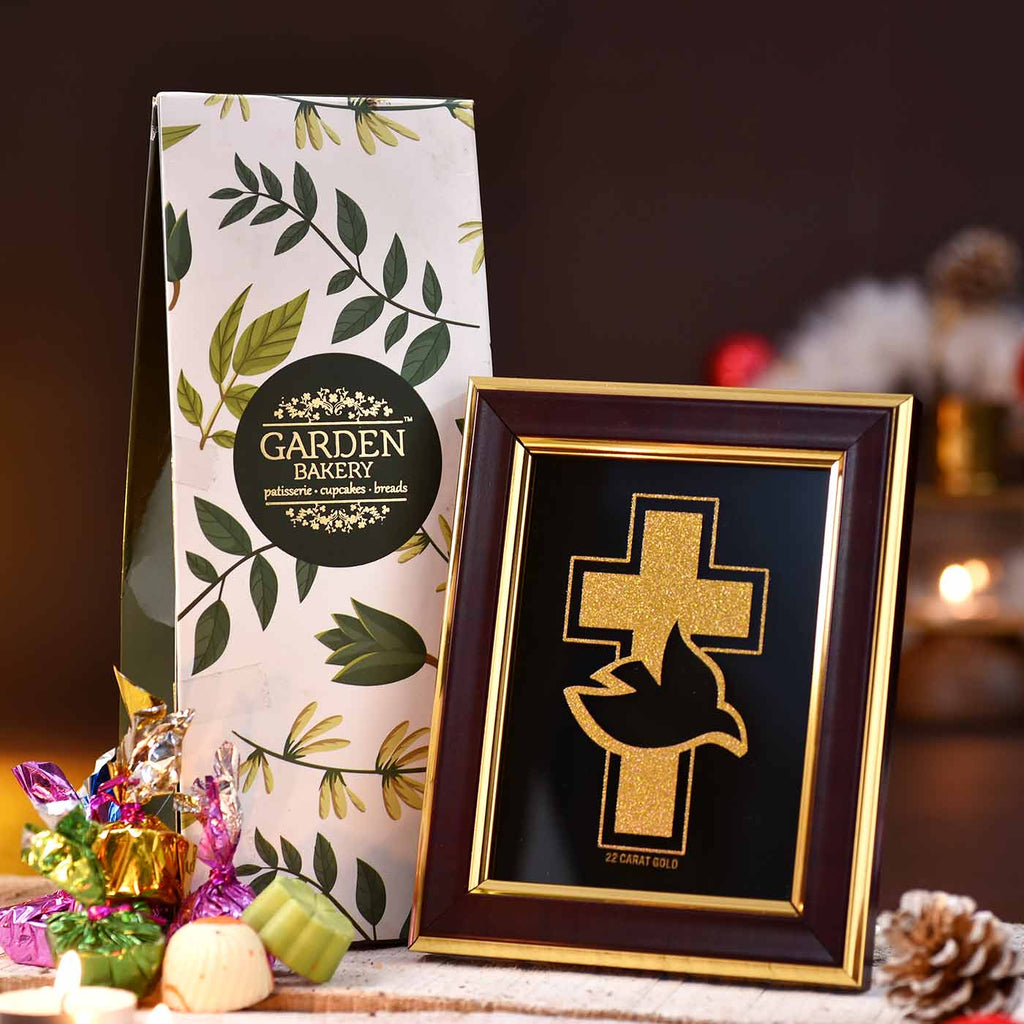 Divine Bird Of Jesus Gold Frame With Chocolate Pyramid Box