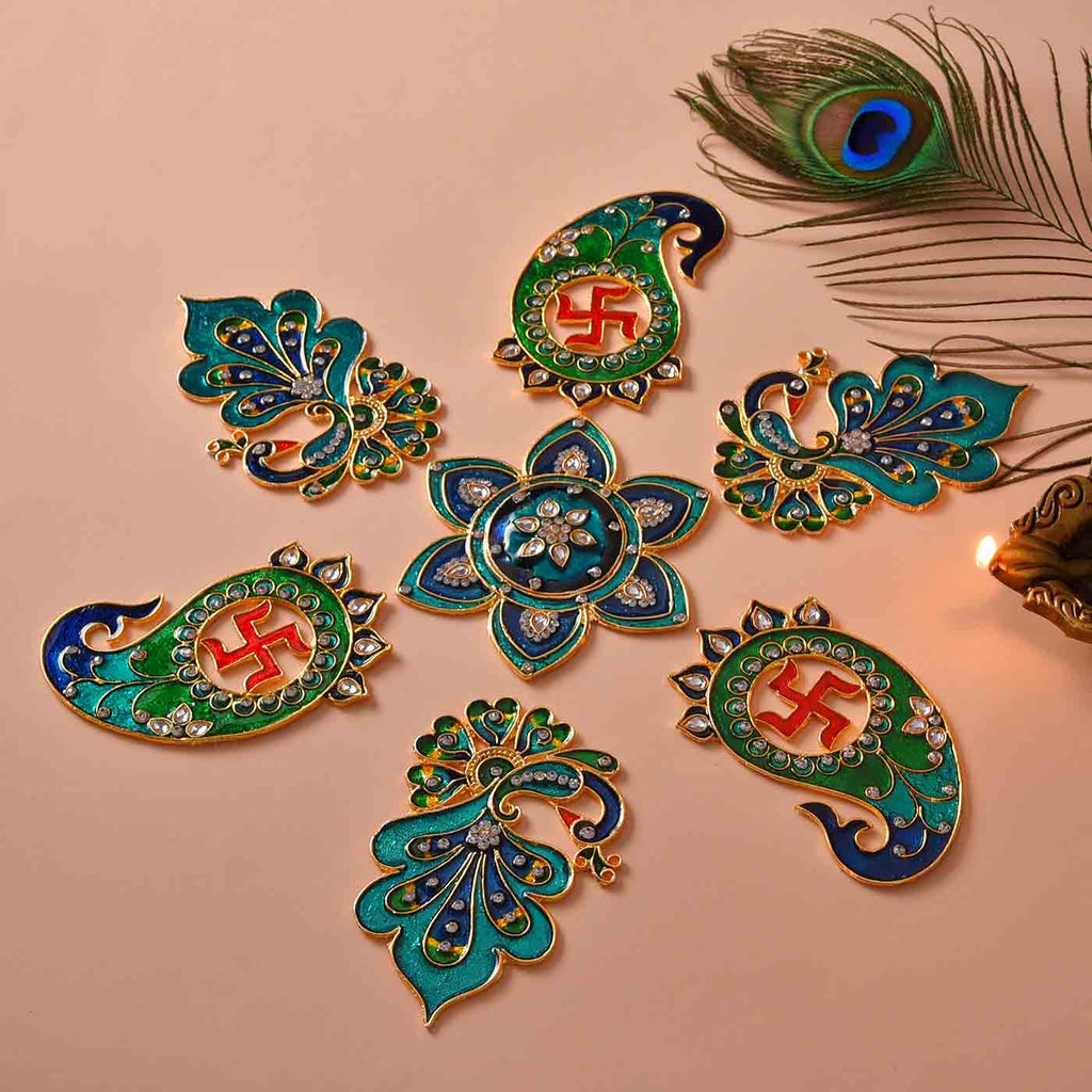 Diwali Elegance Redefined: PVC Rangoli with Peacock Feather and Diya (2 x 2  Ft) | eBay