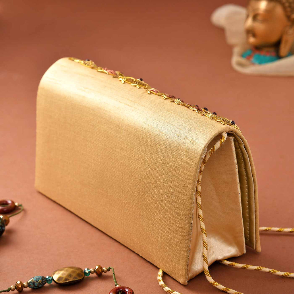 Golden MOTHER OF PEARL Inlay Brass Clutch Purse Wedding Designer Handbag