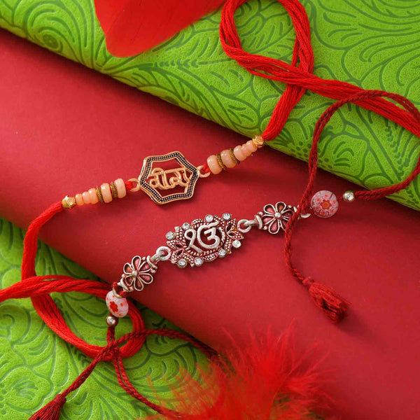Traditional Set Of 2 Rakhis With Mewa Batisha