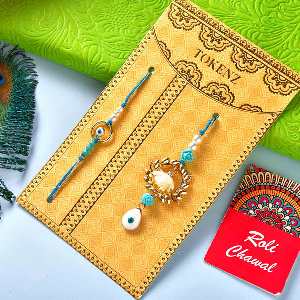 Bhaiya Bhabhi Rakhi Set With Panjiri Ladoo & Pooja Thali