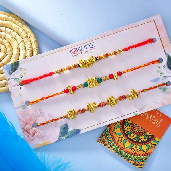 Enticing Set Of 3 Ghungroo Rakhi With Chocolate