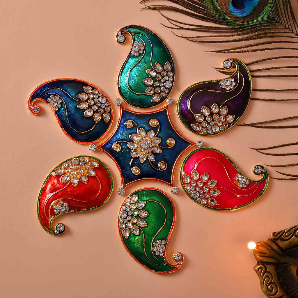 Colourful Paisley Pattern Kundan Rangoli