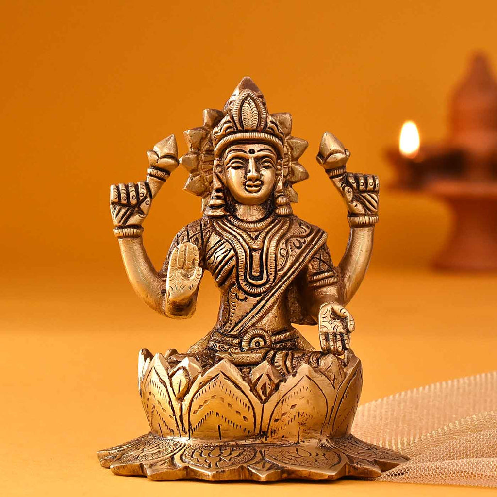 Goddess Of Fortune Laskhmi Brass Idol