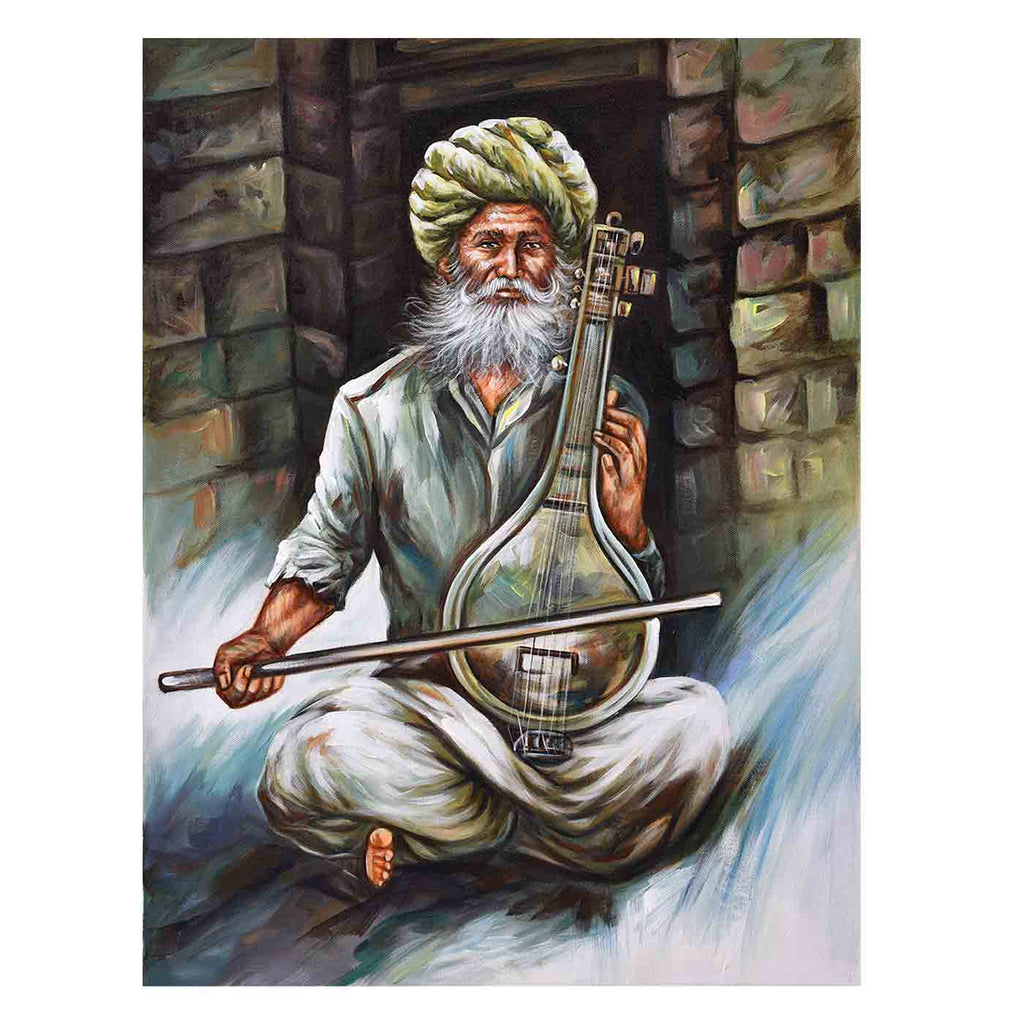 "Soul Stirring Play" Turban Old  Man Painting (18.5*24 Inches)