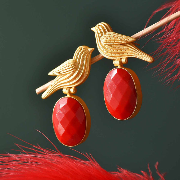Attractive Red Onyx Birds Earrings