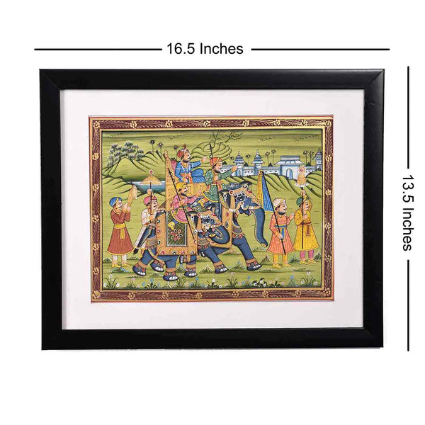 Magnificent Procession Mughal Painting (16.5*13.5 Inches)
