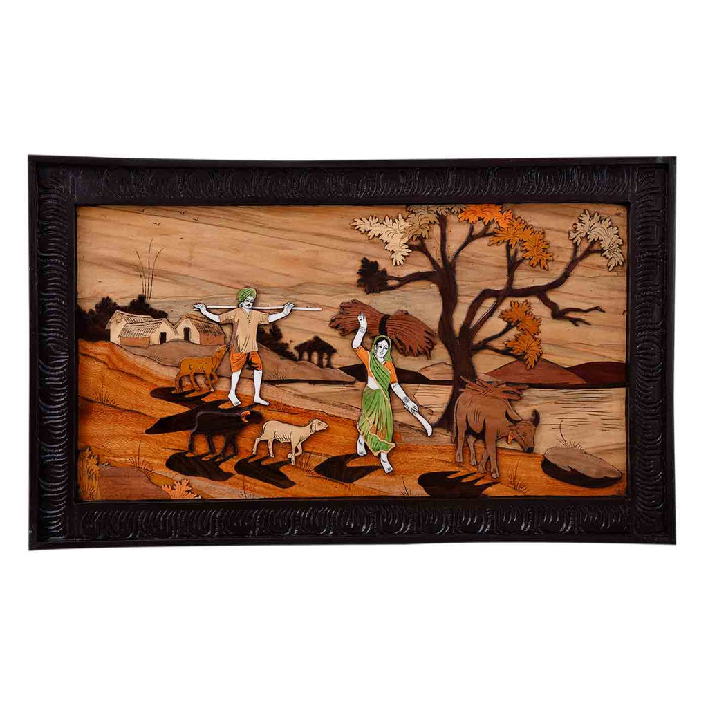 Authentic Rustic Mysore Rosewood Inlay Painting (18*30*1.7 Inches)