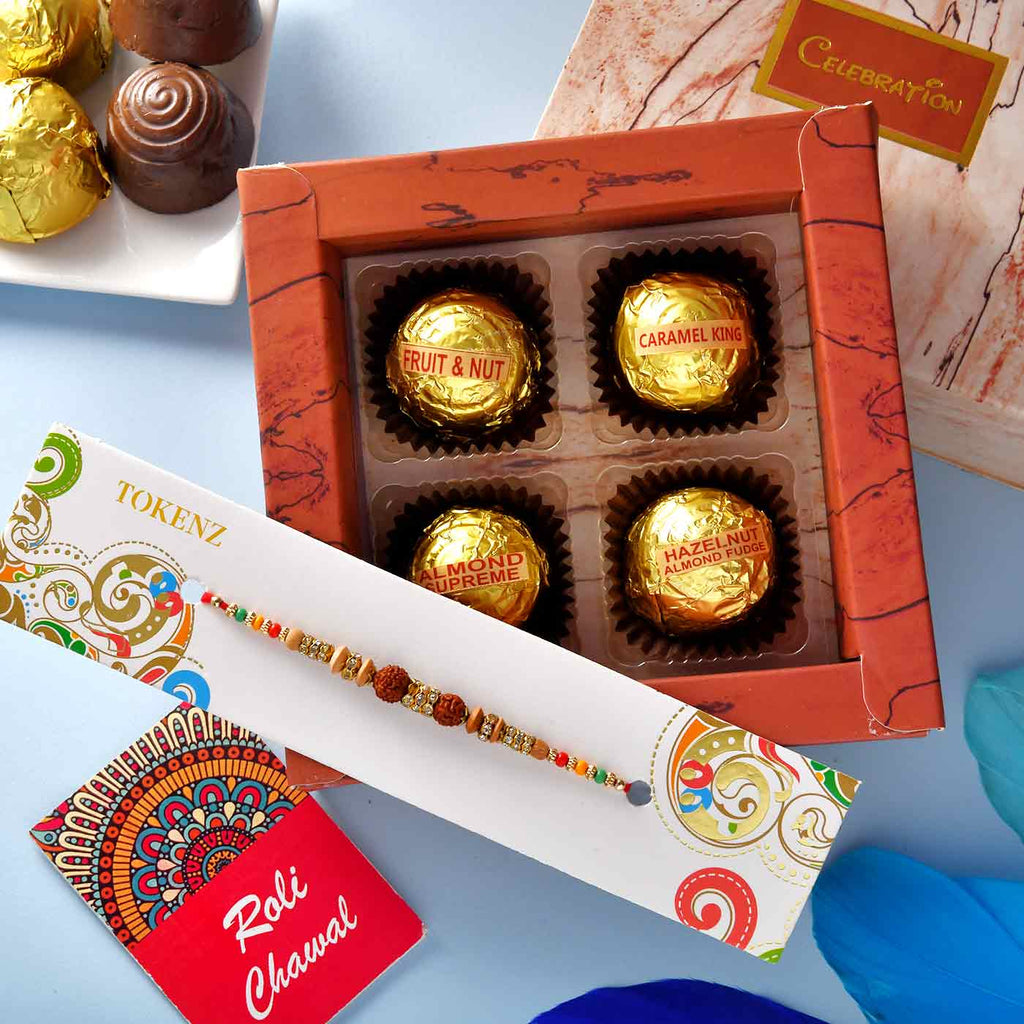 Divine Rudraksh Rakhi & Handmade Assorted Chocolate Box