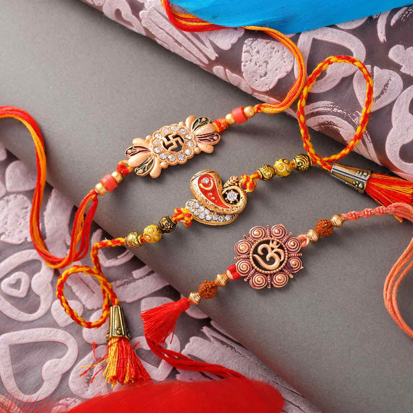 Auspicious Om Ganesha & Swastik Rakhis Set Of 3