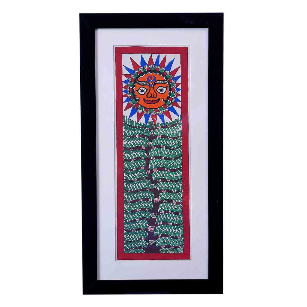Supreme Madhubani Painting Of Sun God (Framed, 10*19 Inches)