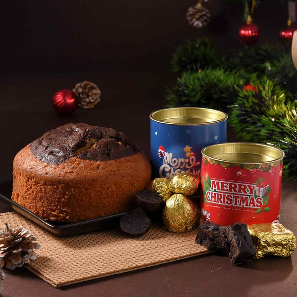 Delectable Christmas Hamper Of Plum Cake, Brownie & Truffles