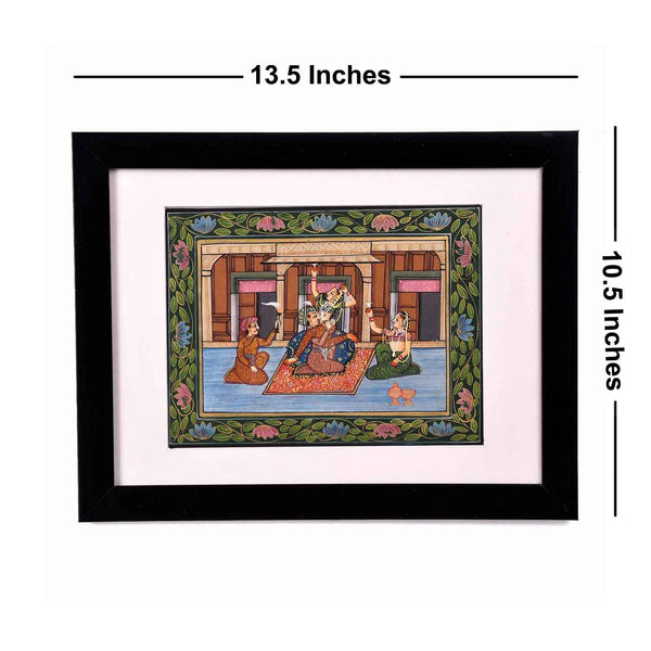 Idyllic Mughal Courtyard Framed Painting (13.5*10.5 Inches)