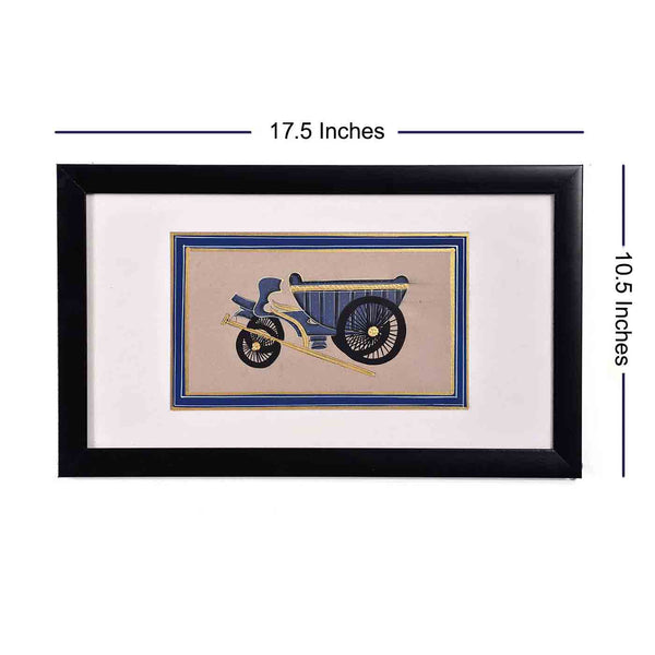 Stately Four Wheeled Wagon Framed Painting (17.5*10.5 Inches)