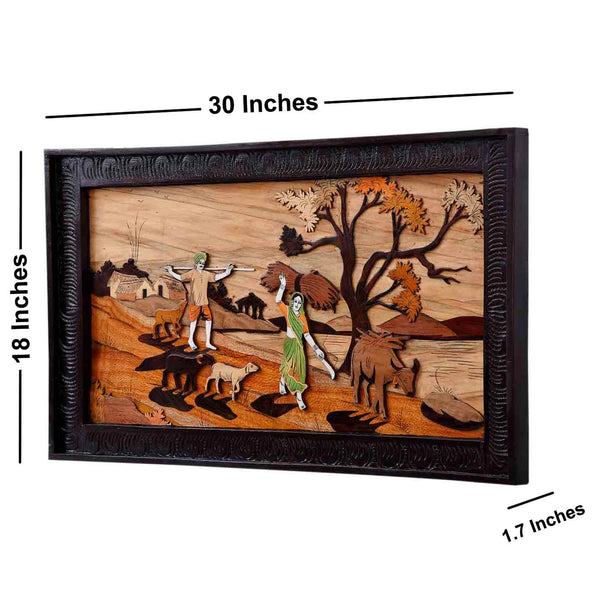 Authentic Rustic Mysore Rosewood Inlay Painting (18*30*1.7 Inches)