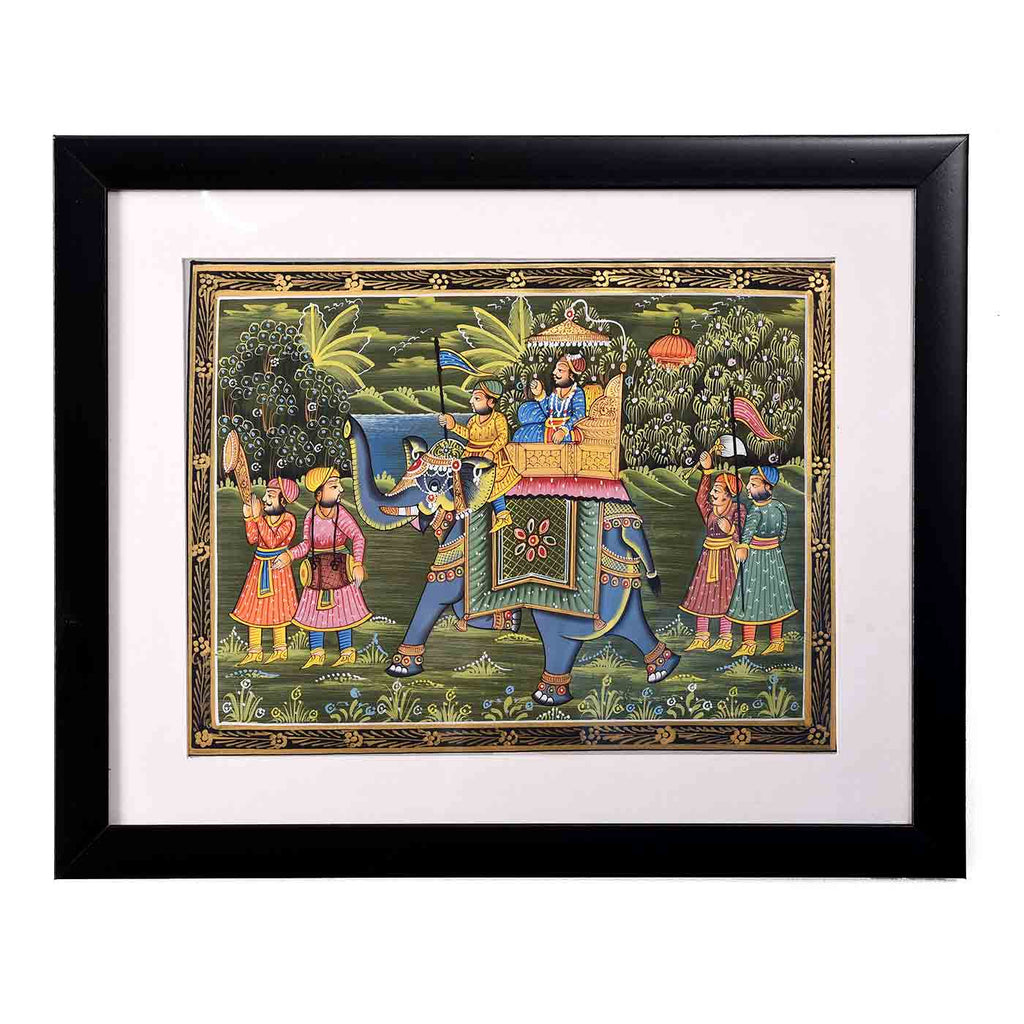Miniature Painting Of Mughal Procession (16.5*13.5 Inches)