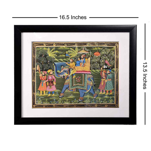 Miniature Painting Of Mughal Procession (16.5*13.5 Inches)