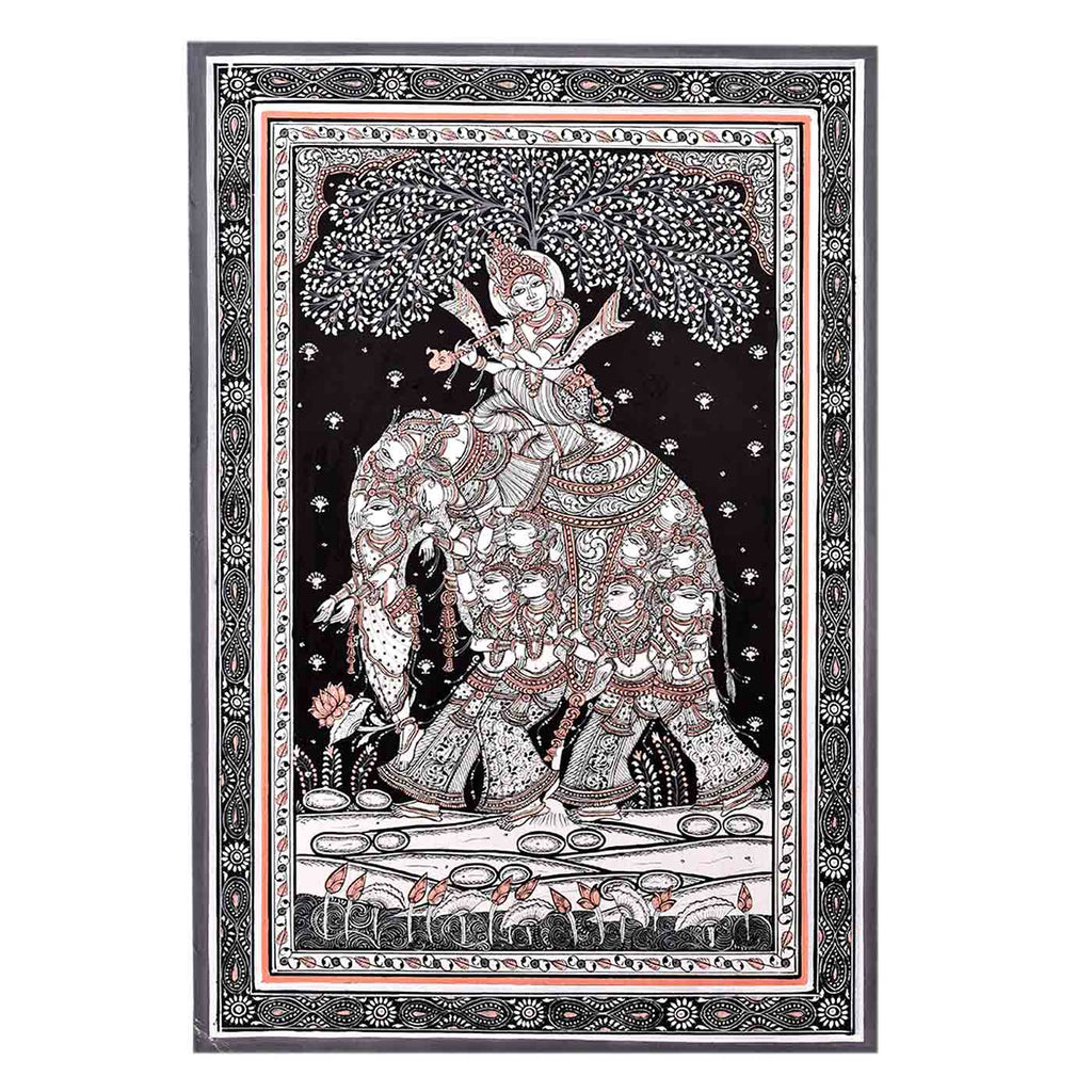 Elephant-Gopika illusion Krishna Painting (13*19 Inches)